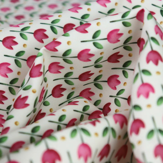 Tessuto SOFTSHELL impermeabile: Tulipani rosa su sfondo giallo chiaro