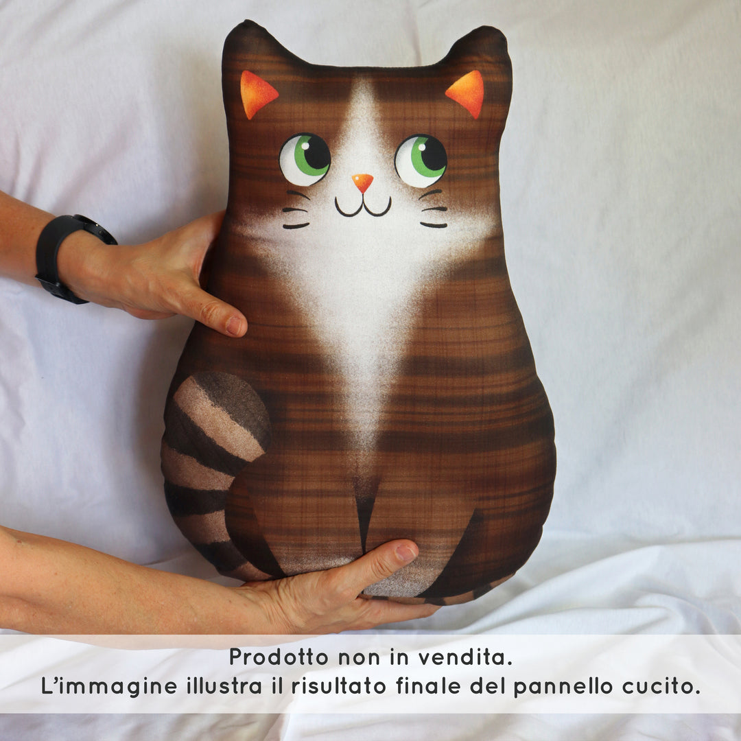 Pannello di stoffa "Micione" marrone, cuscino a forma di GATTO da tagliare, cucire e imbottire