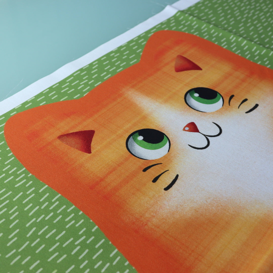 Pannello di stoffa "Micione" arancio, cuscino a forma di GATTO da tagliare, cucire e imbottire