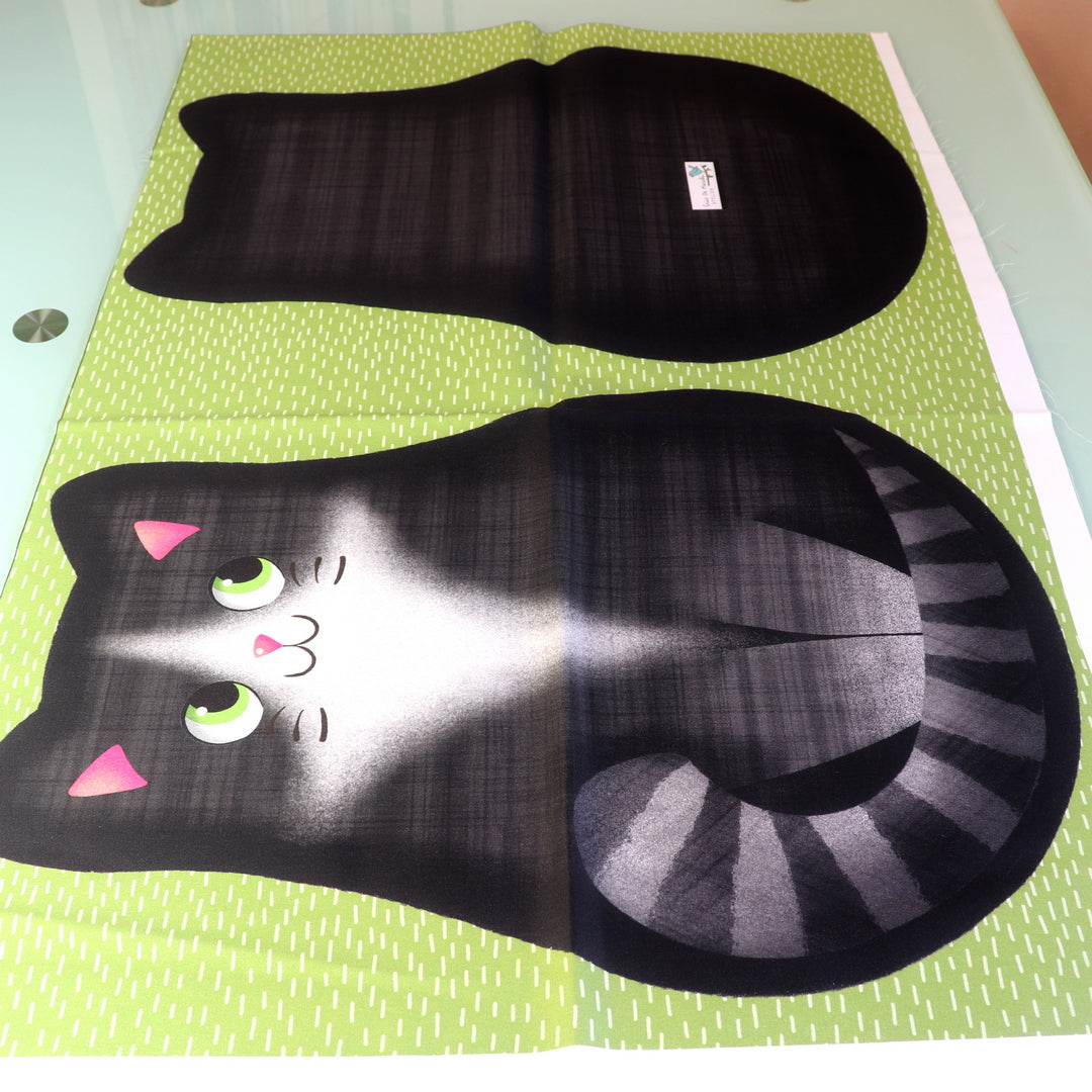 Pannello di stoffa "Micione" nero, cuscino a forma di GATTO da tagliare, cucire e imbottire