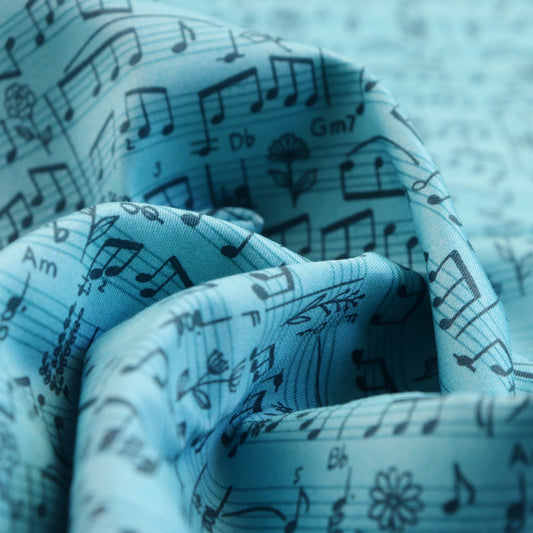 Set di 4 Tessuti Coordinati in Raso 100% Cotone: Note Musicali su 4 Colori diversi