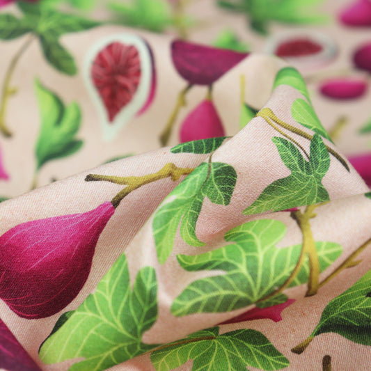 Tessuto in Raso di 100% Cotone: Fichi su sfondo Rosa Antico