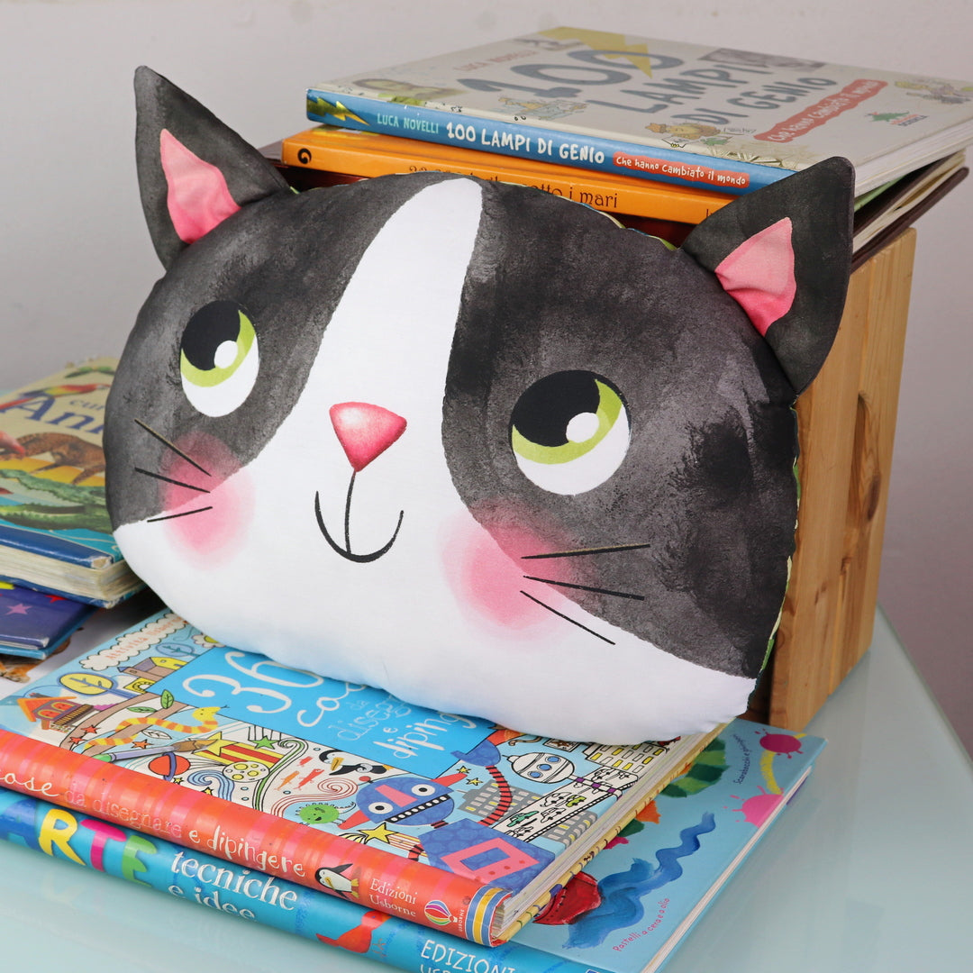 Pannello di stoffa "I Paffutelli", cuscino GATTO bianco e nero da tagliare, cucire e imbottire