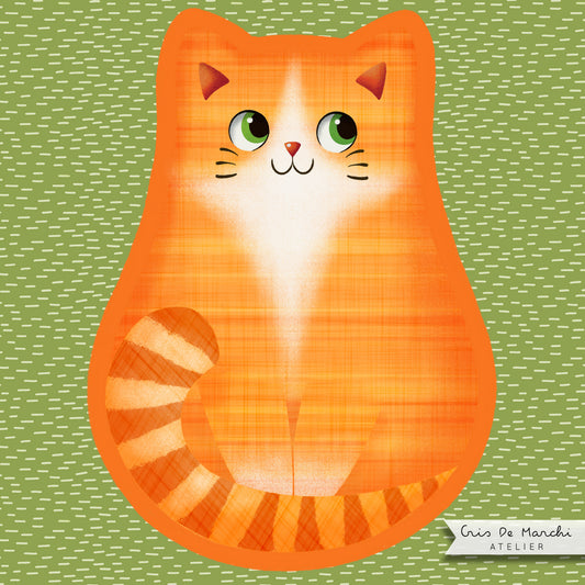 Pannello di stoffa "Micione" arancio, cuscino a forma di GATTO da tagliare, cucire e imbottire