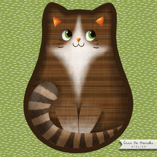 Pannello di stoffa "Micione" marrone, cuscino a forma di GATTO da tagliare, cucire e imbottire