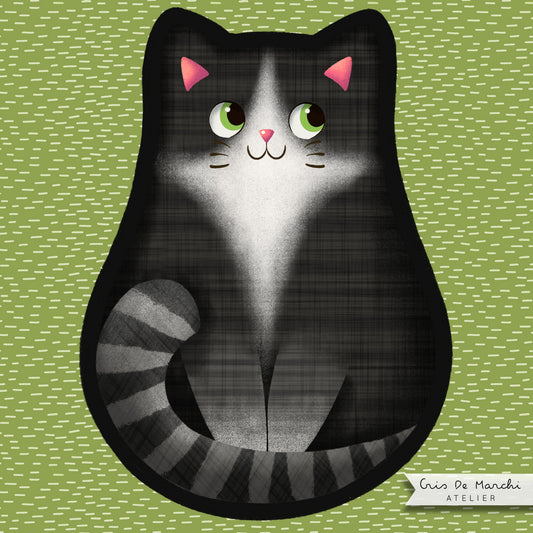 Pannello di stoffa "Micione" nero, cuscino a forma di GATTO da tagliare, cucire e imbottire