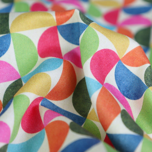 Tessuto in Raso di 100% Cotone: Stampa geometrica con semicerchi multicolor
