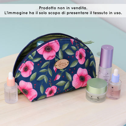 Tessuto SOFTSHELL impermeabile: Fiori rosa su sfondo blu scuro