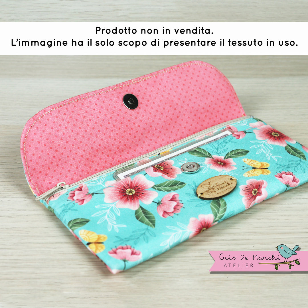Set di 3 Tessuti Coordinati in Raso 100% Cotone: Fiori e Farfalle su sfondo Verde Acqua