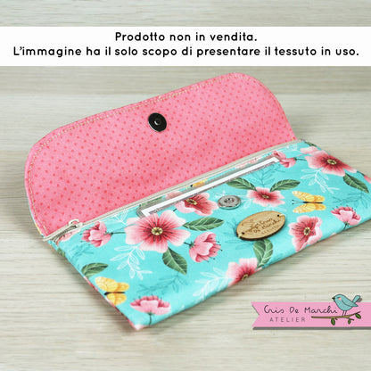Set di 3 Tessuti Coordinati in Raso 100% Cotone: Fiori e Farfalle su sfondo Verde Acqua
