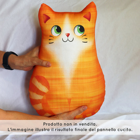Pannello di stoffa "Micione" arancio, cuscino a forma di GATTO da tagliare, cucire e imbottire