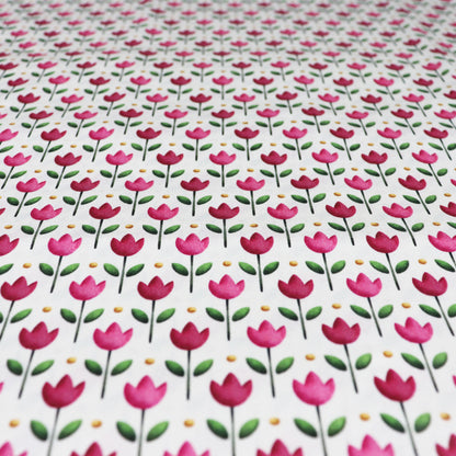 Tessuto in Raso di 100% Cotone: Tulipani Rosa su sfondo Chiaro