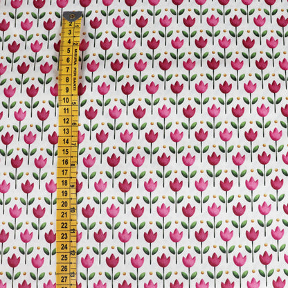 Tessuto in Raso di 100% Cotone: Tulipani Rosa su sfondo Chiaro
