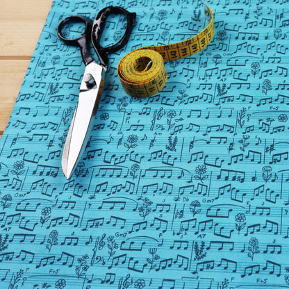 Set di 4 Tessuti Coordinati in Raso 100% Cotone: Note Musicali su 4 Colori diversi