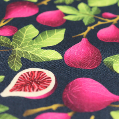 Set di 3 Tessuti Coordinati in Raso 100% Cotone: Fichi Fucsia e Foglie Verdi