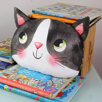 Pannello di stoffa "I Paffutelli", cuscino GATTO bianco e nero da tagliare, cucire e imbottire