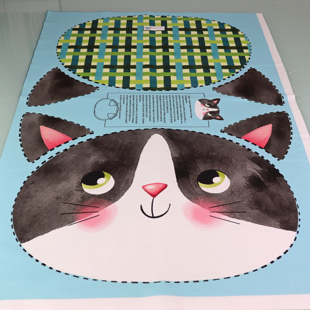 Pannello di stoffa "I Paffutelli", cuscino GATTO bianco e nero da tagliare, cucire e imbottire