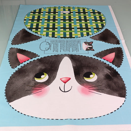 Pannello di stoffa "I Paffutelli", cuscino GATTO bianco e nero da tagliare, cucire e imbottire