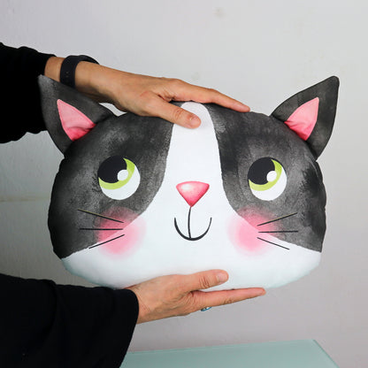 Pannello di stoffa "I Paffutelli", cuscino GATTO bianco e nero da tagliare, cucire e imbottire