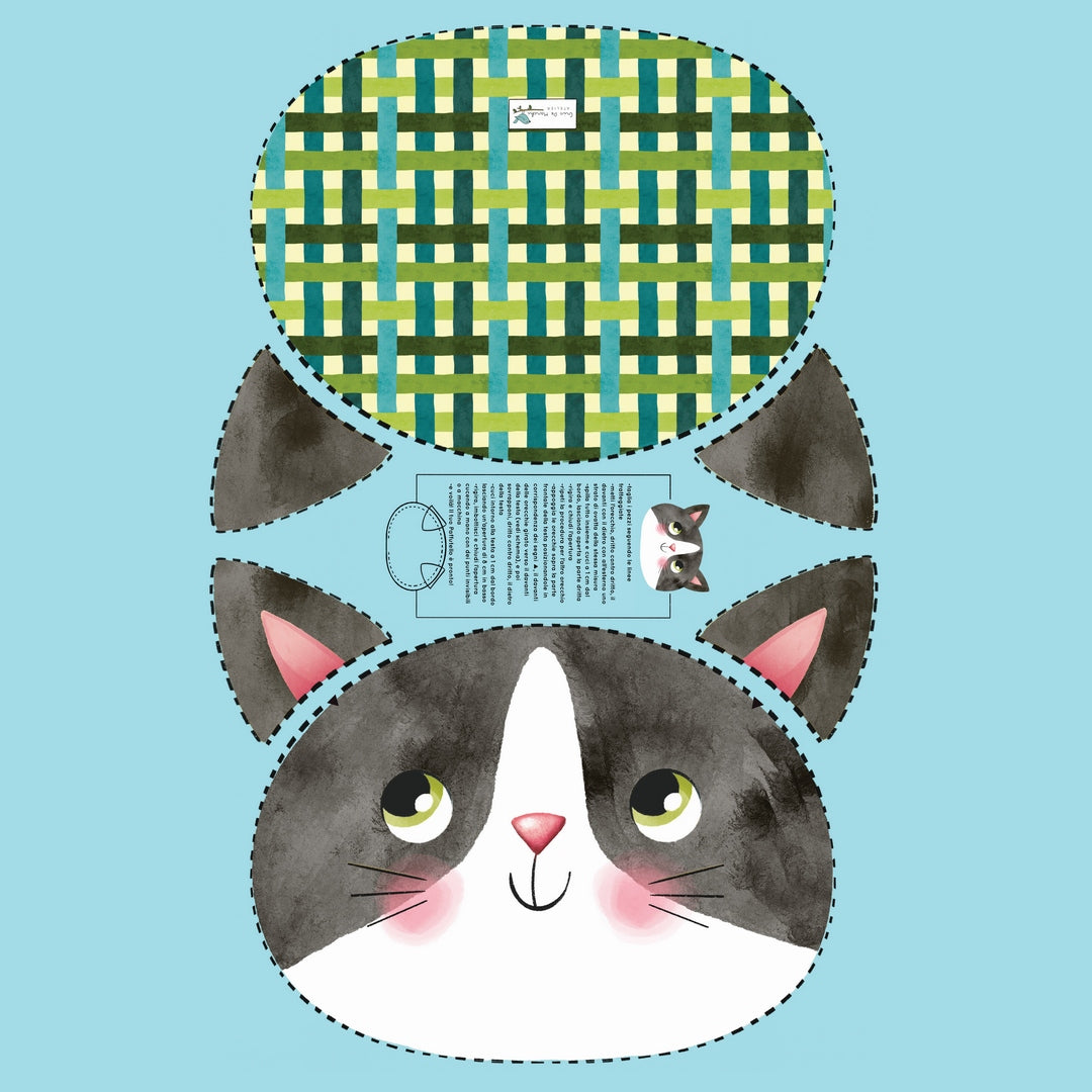 Pannello di stoffa "I Paffutelli", cuscino GATTO bianco e nero da tagliare, cucire e imbottire