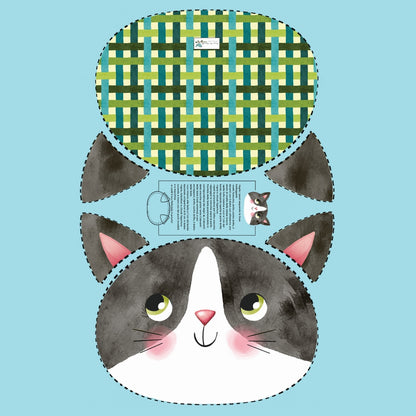 Pannello di stoffa "I Paffutelli", cuscino GATTO bianco e nero da tagliare, cucire e imbottire