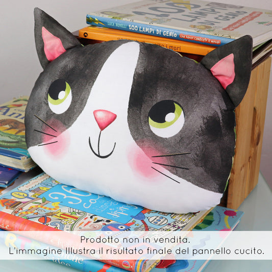 Pannello di stoffa "I Paffutelli", cuscino GATTO bianco e nero da tagliare, cucire e imbottire