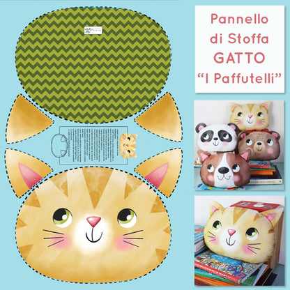 Pannello di stoffa "I Paffutelli", cuscino GATTO da tagliare, cucire e imbottire