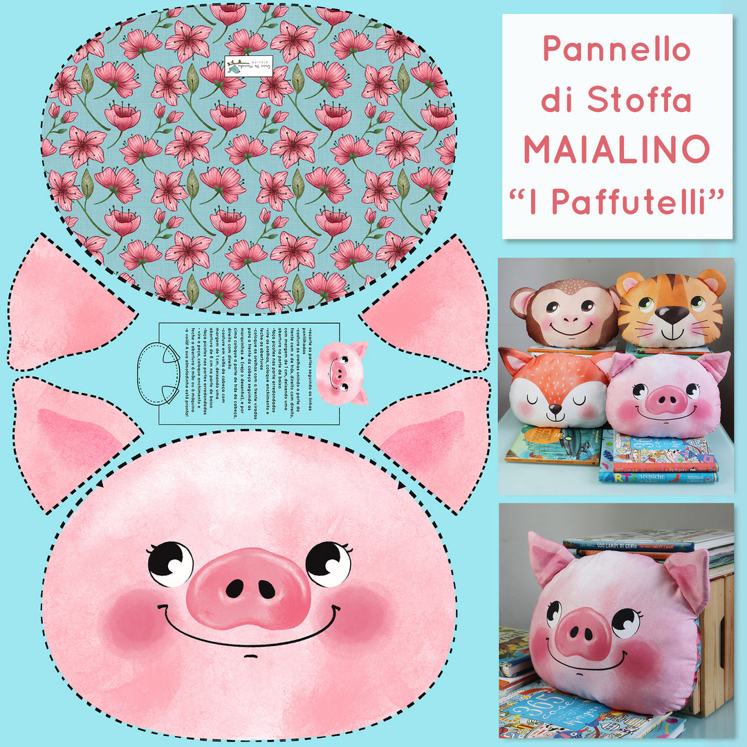 Pannello di stoffa "I Paffutelli", cuscino MAIALINO da tagliare, cucire e imbottire