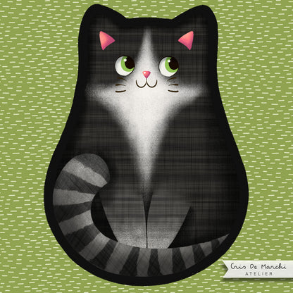 Pannello di stoffa "Micione" nero, cuscino a forma di GATTO da tagliare, cucire e imbottire