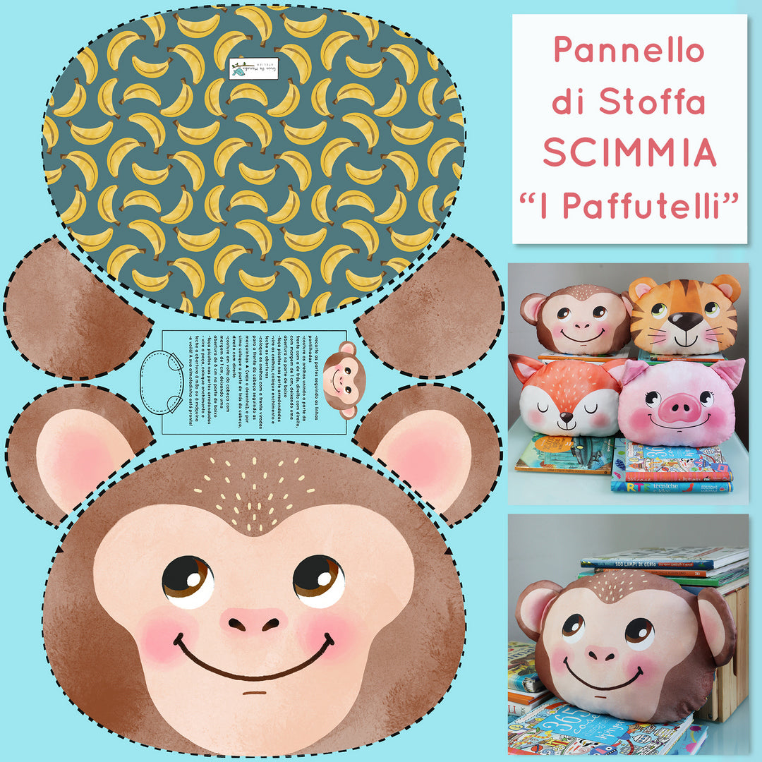 Pannello di stoffa "I Paffutelli", cuscino SCIMMIA da tagliare, cucire e imbottire