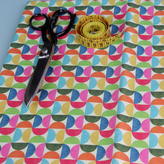 Tessuto in Raso di 100% Cotone: Stampa geometrica con semicerchi multicolor