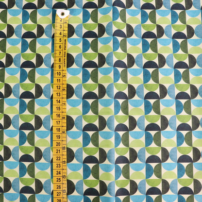 Tessuto in Raso di 100% Cotone: Stampa geometrica con semicerchi sul verde e blu